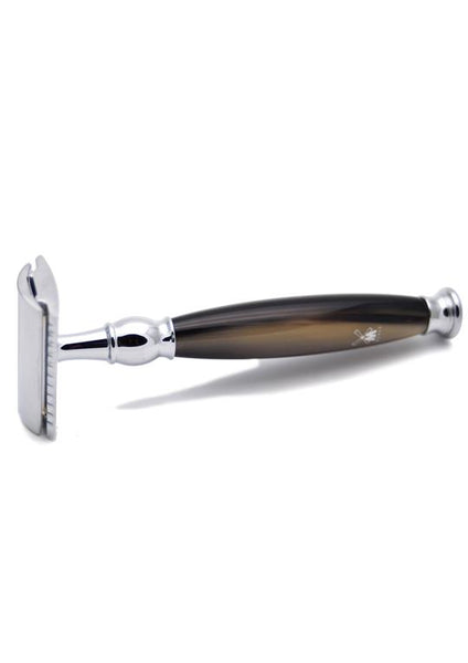 Muhle Sophist closed comb double edge safety razor with horn resin handle