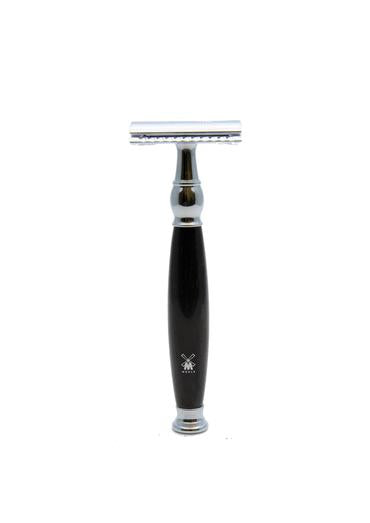 Muhle Sophist closed comb double edge safety razor with black resin handle