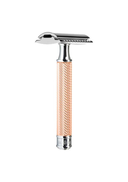 Muhle rose gold closed comb traditional metal handle double edge safety razor