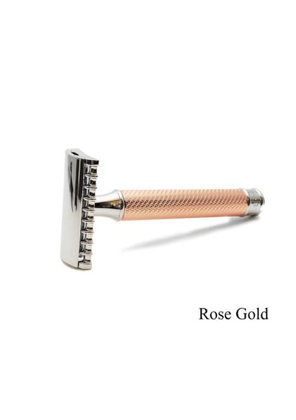 Muhle rose gold open comb traditional metal handle double edge safety razor