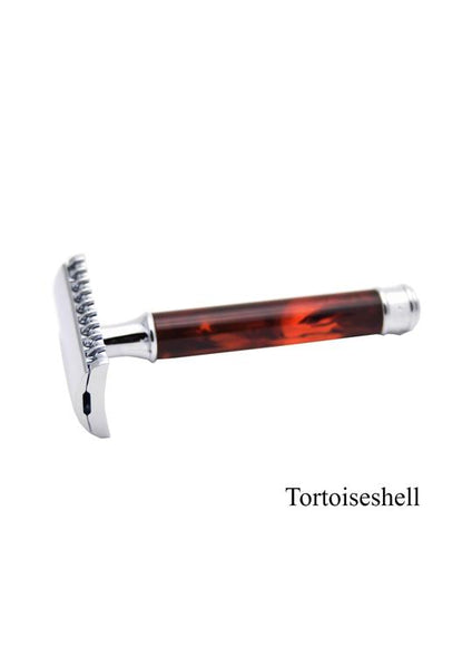 Muhle traditional double edge safety razor with open comb and tortoiseshell resin handle