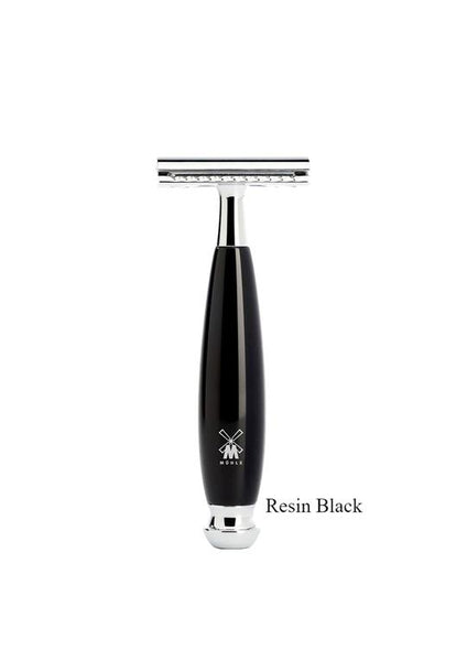 Muhle Vivo double edge safety razor with closed comb and black resin handle