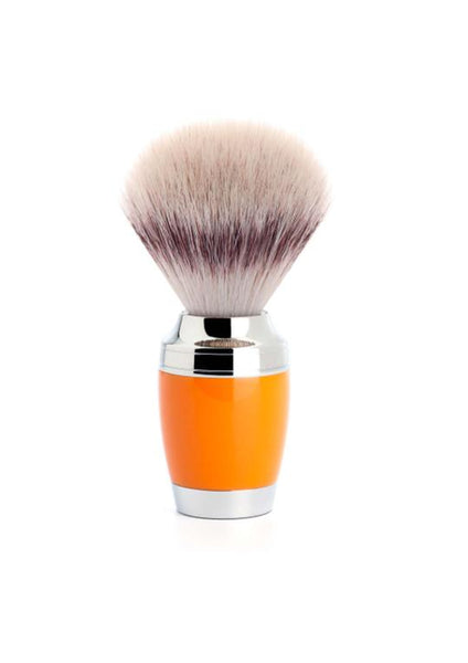 Muhle Stylo shaving brush with butterscotch resin handle and synthetic fibre bristles