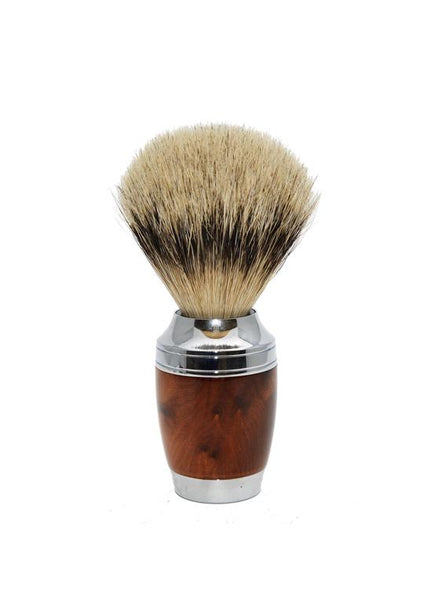 Muhle Stylo shaving brush with thuja wood handle and silvertip badger bristles