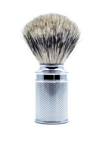 Muhle traditional shaving brush with chrome metal handle and silvertip badger bristles