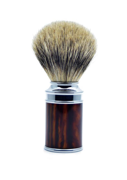 Muhle traditional shaving brush with tortoiseshell resin handle and silvertip badger bristles