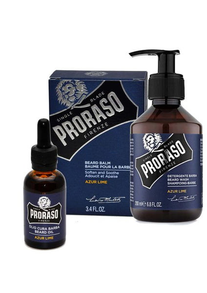 Proraso azur lime scented beard balm with beard oil and beard wash