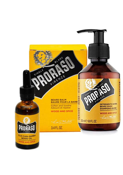 Proraso wood and spice scented beard balm with beard oil and beard wash