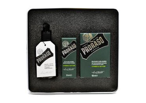 Proraso cypress & vetyver scented beard kit including beard was, beard oil and beard balm in a tin