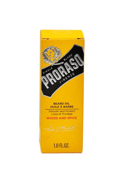 Proraso wood and spice scented beard oil box