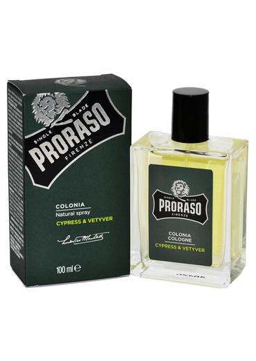 Proraso cypress and vetiver scented cologne bottle and box