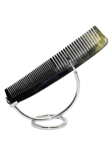 St James Shaving Emporium 160mm dark horn comb on a stand