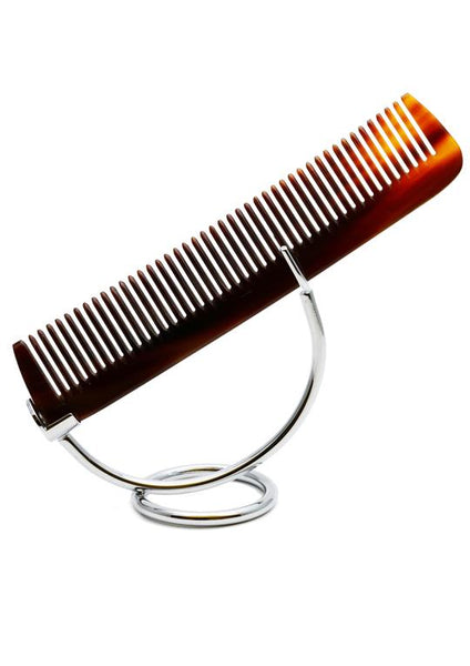 St James Shaving Emporium 170mm dark horn comb on a stand