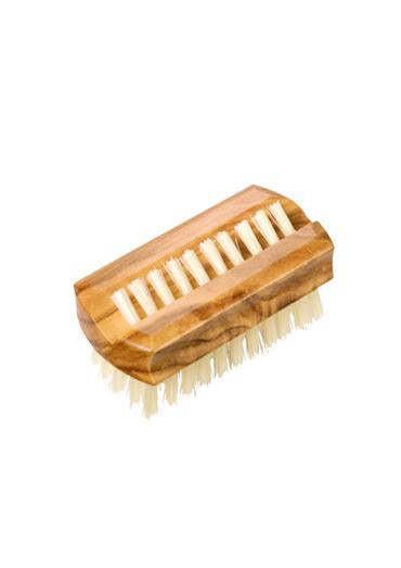 St James Shaving Emporium natural bristle nail brush with waxed olive wood travel size