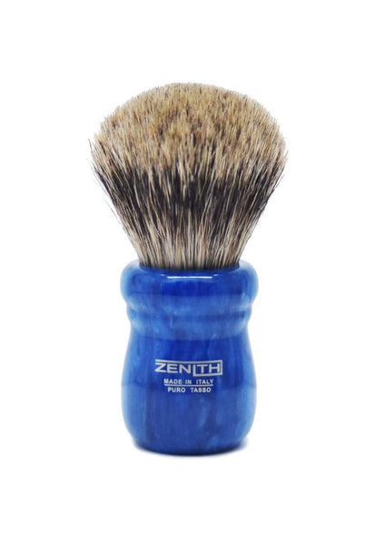 Zenith 505 shaving brush with best badger bristles and blue marble resin handle