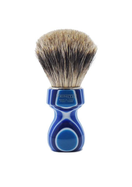 Zenith 506 shaving brush with best badger bristles and blue fantasia resin handle