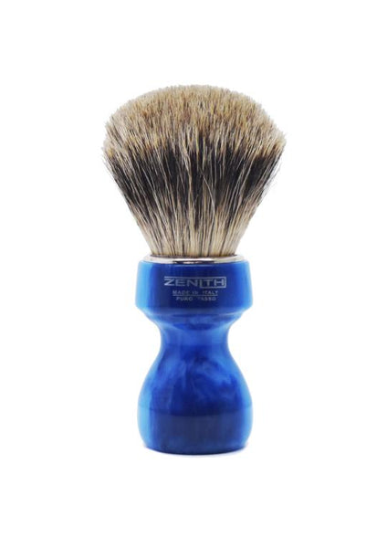 Zenith 506 shaving brush with best badger bristles and blue marble resin handle
