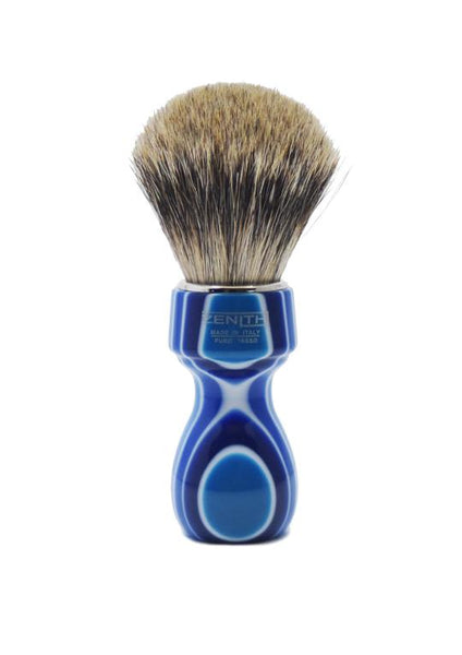 Zenith 507 shaving brush with best badger bristles and blue fantasia resin handle