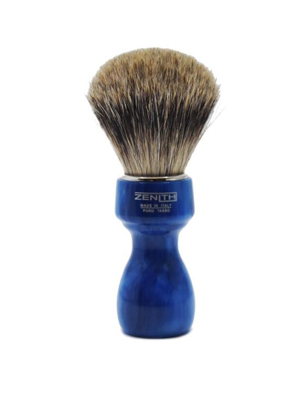 Zenith 507 shaving brush with best badger bristles and blue marble resin handle