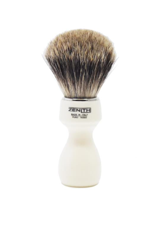 Zenith 507 shaving brush with best badger bristles and ivory resin handle