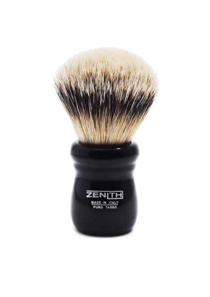 Zenith 505 shaving brushes with silvertip badger bristles and black resin handle