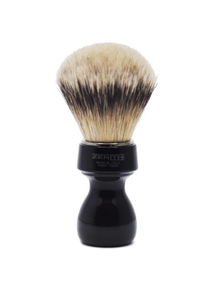 Zenith 506 shaving brushes with silvertip badger bristles and black resin handle